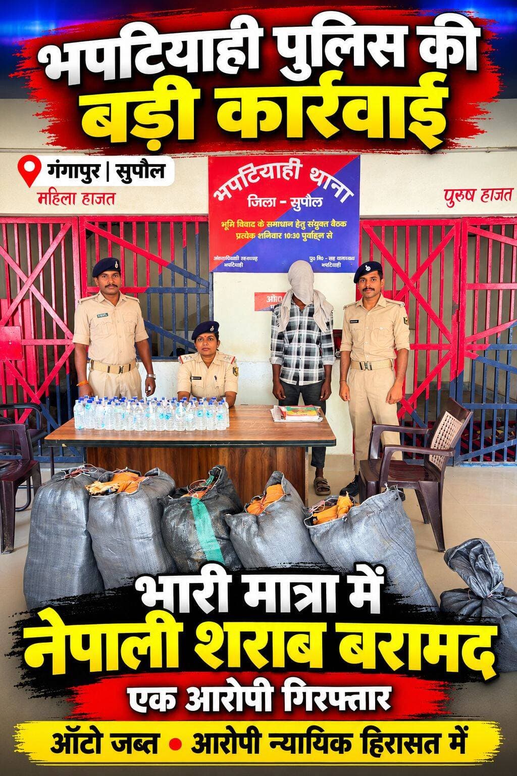 भपटियाही पुलिस की बड़ी कार्रवाई: ऑटो में छिपाकर ले जा रहा था 660 बोतल नेपाली शराब, तस्कर गिरफ्तार!
<nis:link nis:type=tag nis:id=viralnews nis:value=ViralNews nis:enabled=true nis:link/> <nis:link nis:type=tag nis:id=facebookreels nis:value=FacebookReels nis:enabled=true nis:link/> <nis:link nis:type=tag nis:id=trendingreels nis:value=TrendingReels nis:enabled=true nis:link/> <nis:link nis:type=tag nis:id=foryou nis:value=ForYou nis:enabled=true nis:link/> <nis:link nis:type=tag nis:id=nonfollowers nis:value=NonFollowers nis:enabled=true nis:link/>