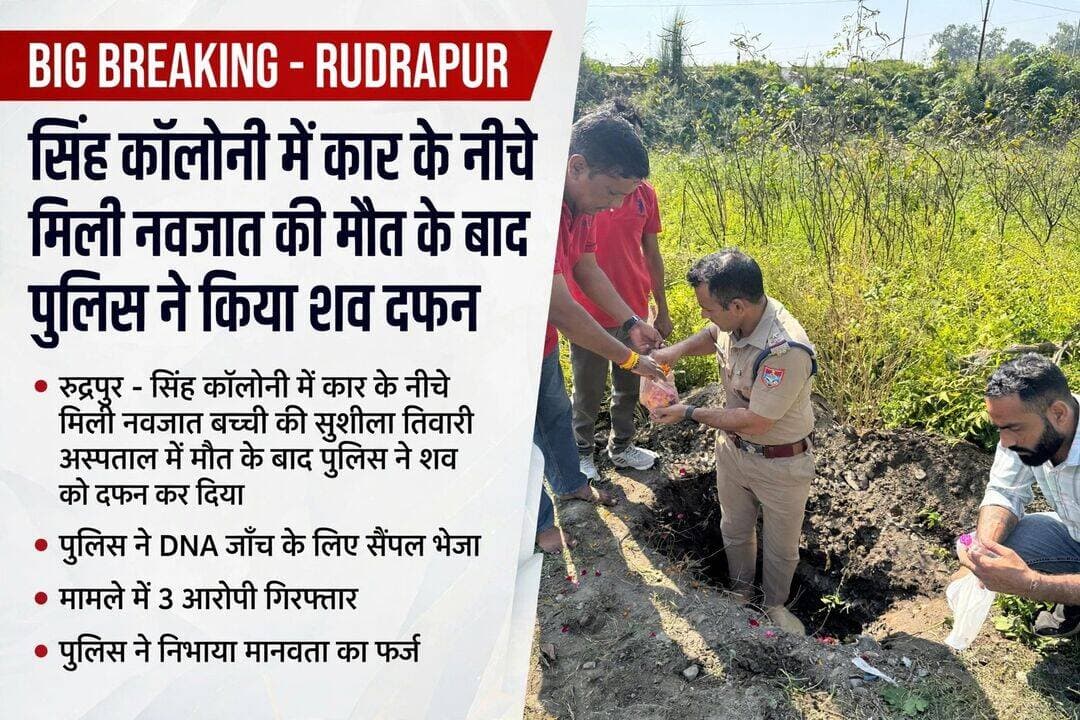 रुद्रपुर- पुलिस बनी परिजन, मासूम को किया द<nis:link nis:type=tag nis:id=फन, nis:value=फन, nis:enabled=true nis:link/> सिंह कॉलोनी नवजात कांड - सुशीला तिवारी में मौ<nis:link nis:type=tag nis:id=त nis:value=त nis:enabled=true nis:link/> के बाद पुलिस ने फूलों के साथ दफ*नाया श<nis:link nis:type=tag nis:id=व, nis:value=व, nis:enabled=true nis:link/> भेजा DNA सैंपल