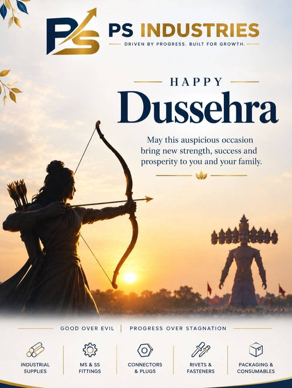 ๐นโจ Happy Dussehra from PS Industries! โจ๐น
May this auspicious occasion remind us that good always triumphs over evil, and progress always wins over stagnation. ๐
Wishing you and your family strength, success, prosperity, and new beginnings. May this Dussehra bring growth and endless opportunities to your life and business. ๐
PS Industries โ Driven by Progress. Built for Growth. ๐ค
๐ช Together for a Stronger Tomorrow.
<nis:link nis:type=tag nis:id=happydussehra nis:value=HappyDussehra nis:enabled=true nis:link/> <nis:link nis:type=tag nis:id=dussehra2026 nis:value=Dussehra2026 nis:enabled=true nis:link/> <nis:link nis:type=tag nis:id=psindustries nis:value=PSIndustries nis:enabled=true nis:link/> <nis:link nis:type=tag nis:id=goodoverevil nis:value=GoodOverEvil nis:enabled=true nis:link/> <nis:link nis:type=tag nis:id=bussinessgrowth nis:value=bussinessgrowth nis:enabled=true nis:link/>