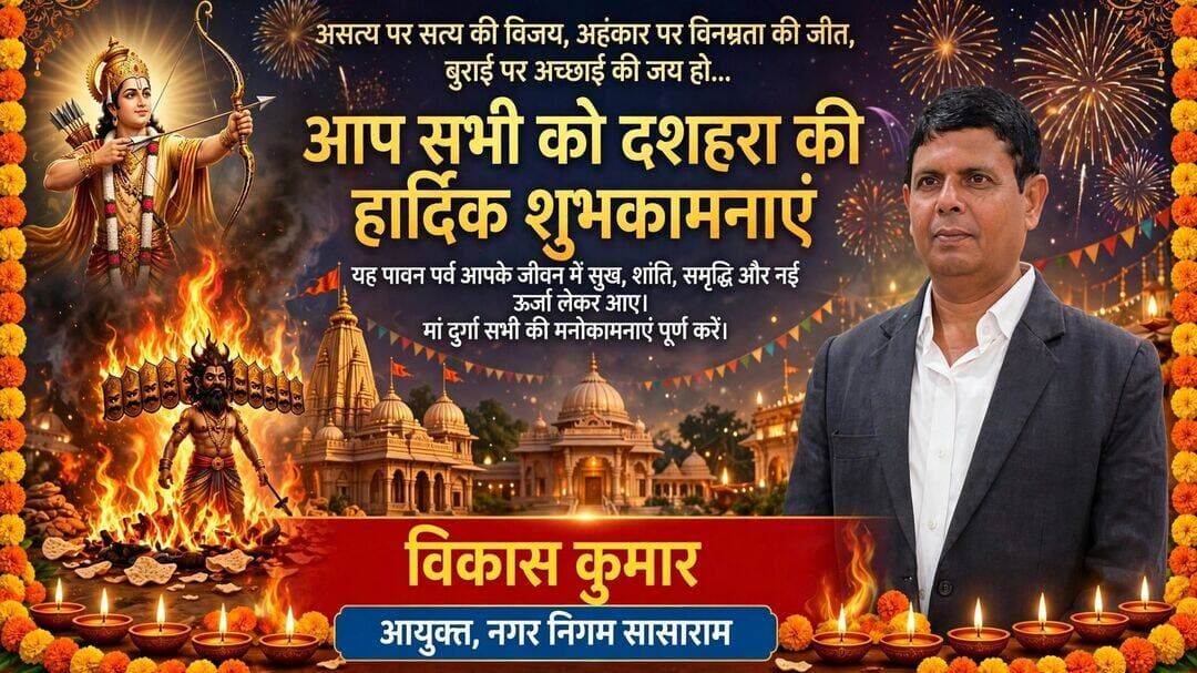 सासाराम के नगर आयुक्त विकास कुमार की ओर से आप सभी को दशहरा की हार्दिक शुभकामनाएं