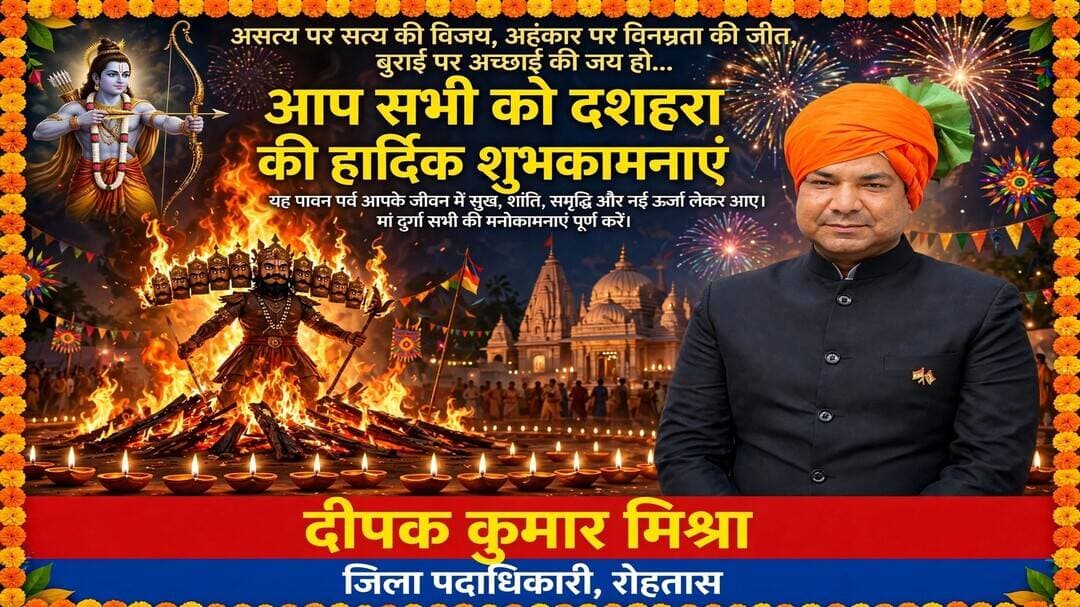 रोहतास डीएम दीपक कुमार मिश्रा की ओर से आप सभी को दशहरा की हार्दिक शुभकामनाएं