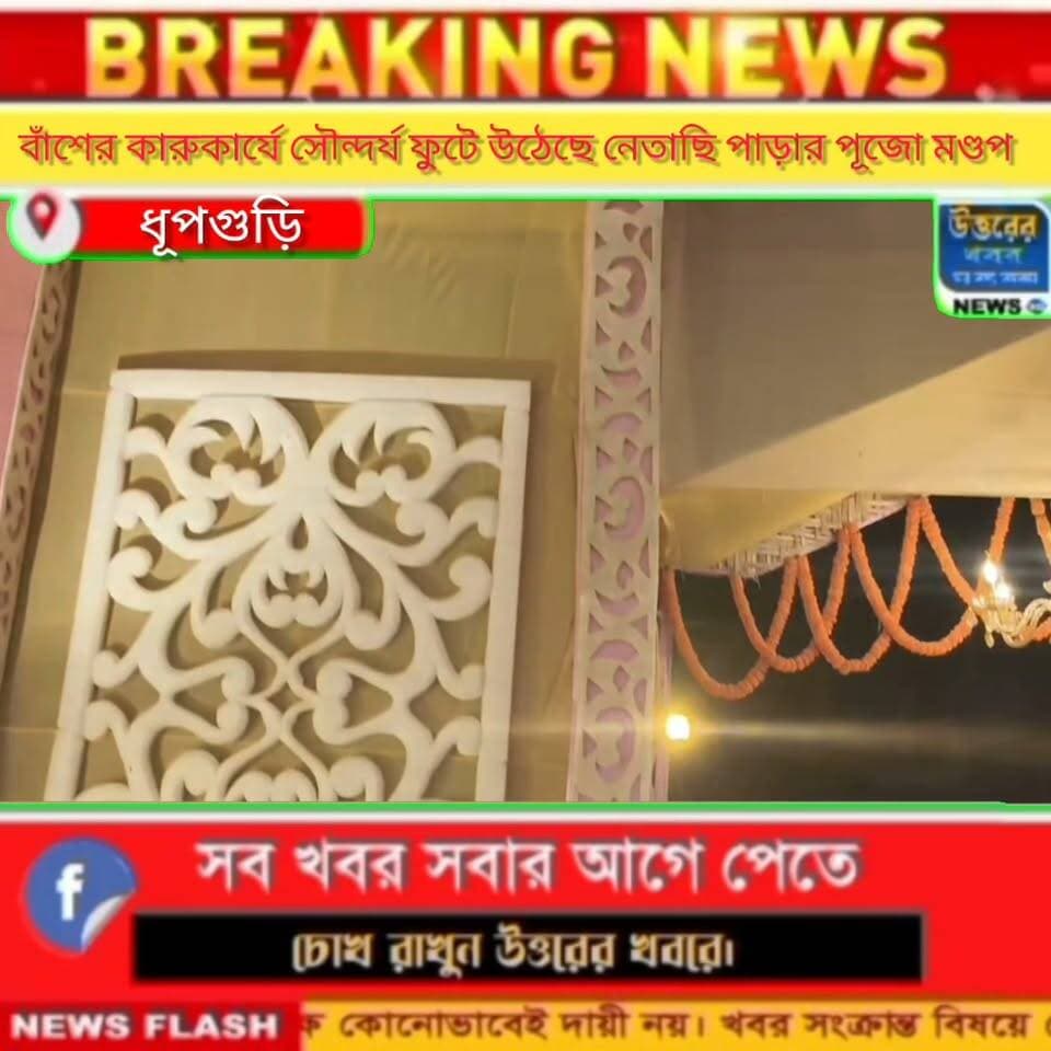 বাঁশের কারুকার্যে গ্রাম বাংলার ছবি ফুটে উঠেছে নেতাজিপাড়া সার্বজনীন পুজো মণ্ডপে।#Dhupguri