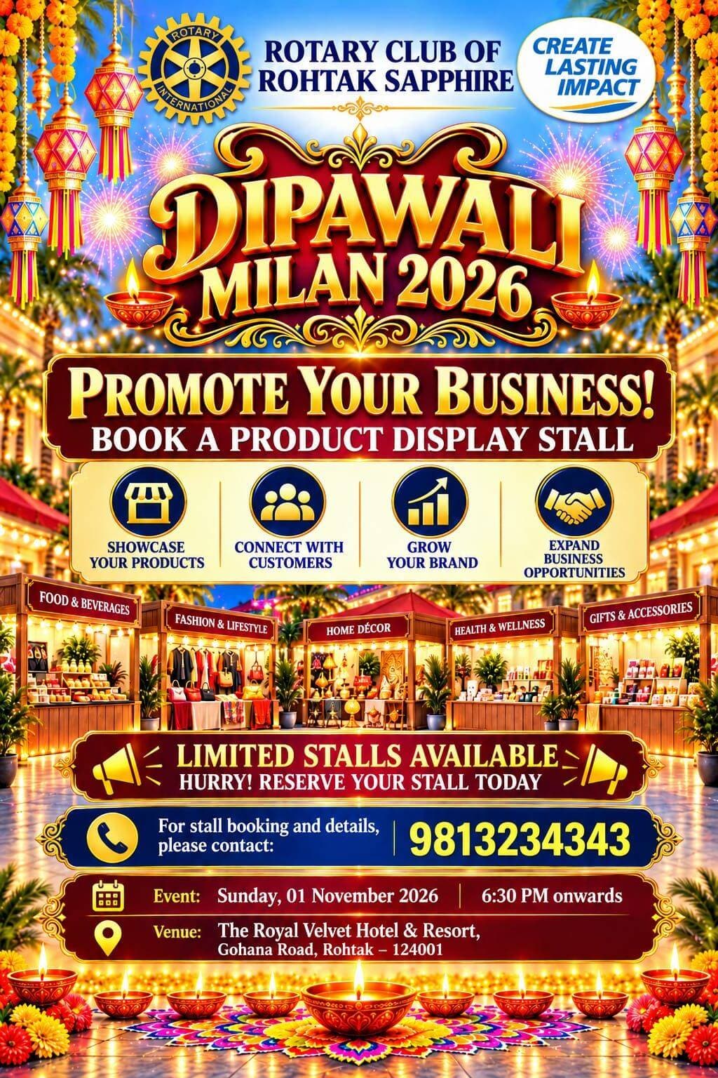 Promote your business with Rotary Club of Rohtak Sapphire in Diwali Milan 2026