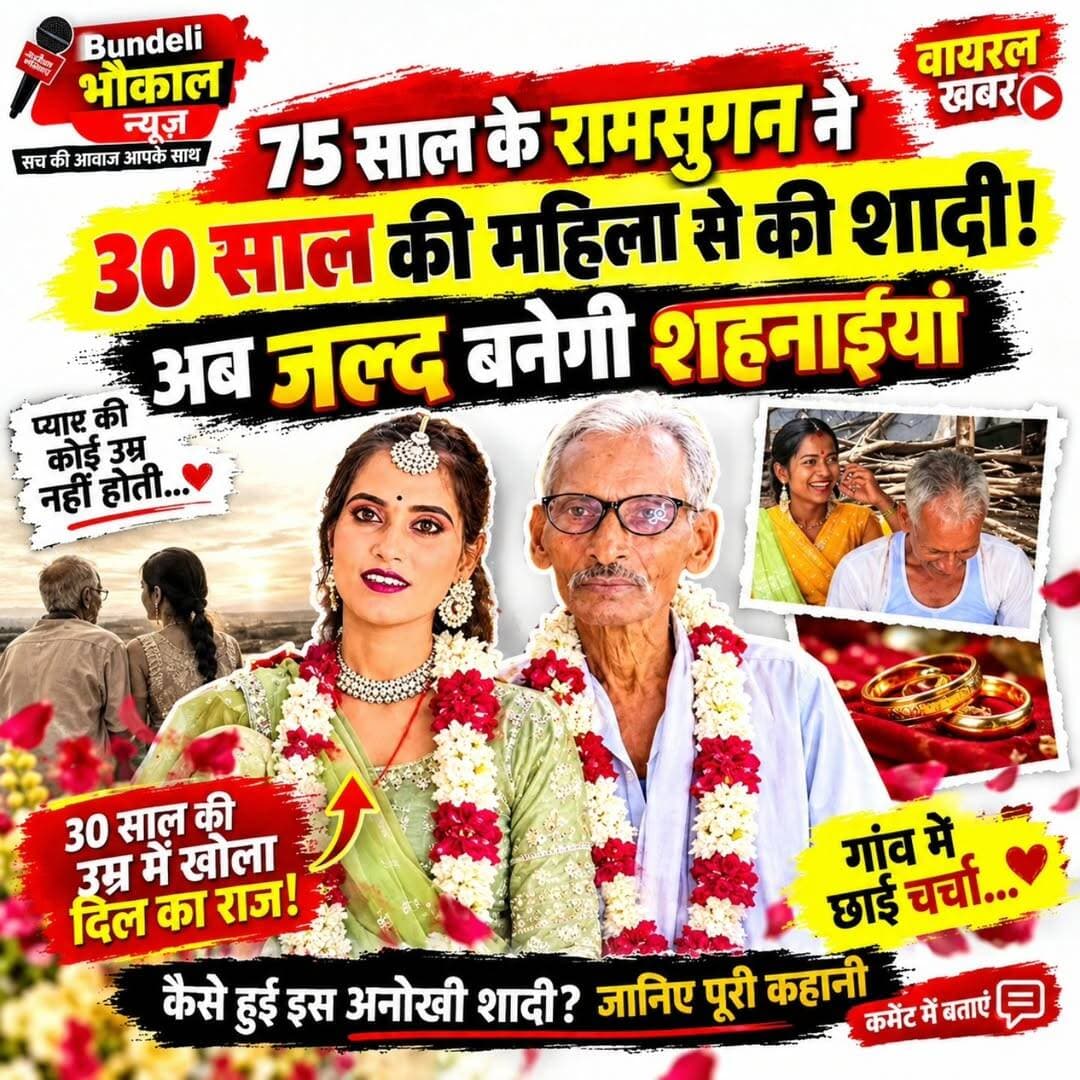 75 साल के रामसुघर और 30 साल की रानी की वायरल सगाई पर नया मोड़! शादी को लेकर क्यों उठे सवाल?
उत्तर प्रदेश के औरैया जिले से सामने आई 75 वर्षीय रामसुघर और 30 वर्षीय रानी राजपूत की कथित सगाई की कहानी सोशल मीडिया पर चर्चा में है। वायरल वीडियो के बाद अब इस मामले में अलग-अलग दावे सामने आए हैं।
एक ओर शादी की बात कही गई, तो दूसरी ओर इसे सोशल मीडिया कंटेंट बताए जाने का दावा सामने आया है। आखिर इस वायरल कहानी की सच्चाई क्या है? फिलहाल मामले से जुड़े सभी दावों की स्वतंत्र पुष्टि जरूरी है।
आपकी क्या राय है? कमेंट में अपनी प्रतिक्रिया जरूर बताएं।
BundeliBhaukaalNews AuraiyaNews ViralNews UPNews TrendingNews