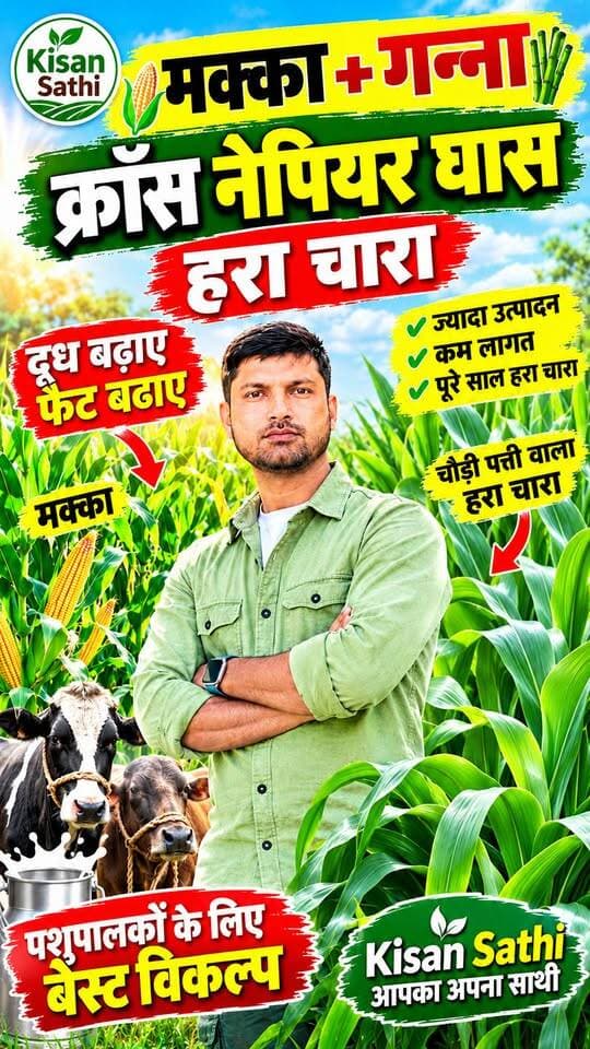 🌱 मक्का + गन्ना क्रॉस नेपियर घास 🌿 | पशुओं के लिए हरा चारा | किसान साथी
🐄 पशुपालक भाइयों! जानिए मक्का + गन्ना क्रॉस नेपियर हरे चारे की खासियत।
#MakkaGannaCrossNapier #NapierGrass #हरा_चारा #पशुपालन #DairyFarming #KisanSathi