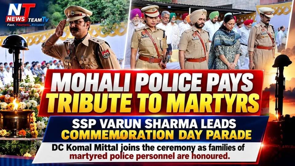 The SAS Nagar District Police observed Police Commemoration Day in Mohali with a solemn parade to honour police personnel who sacrificed their lives in the line of duty. The ceremony was led by SSP Mohali, Sh. Varun Sharma, in the presence of DC Mohali, Ms. Komal Mittal.
During the programme, police personnel paid tribute to the brave martyrs, remembering their courage, dedication and supreme sacrifice in the service of the nation. The families of the martyred police personnel were honoured as a mark of respect and gratitude for the sacrifices made by their loved ones. #police #punjab #CommemorationDay #LatestNews #highlightseveryone #followerseveryone