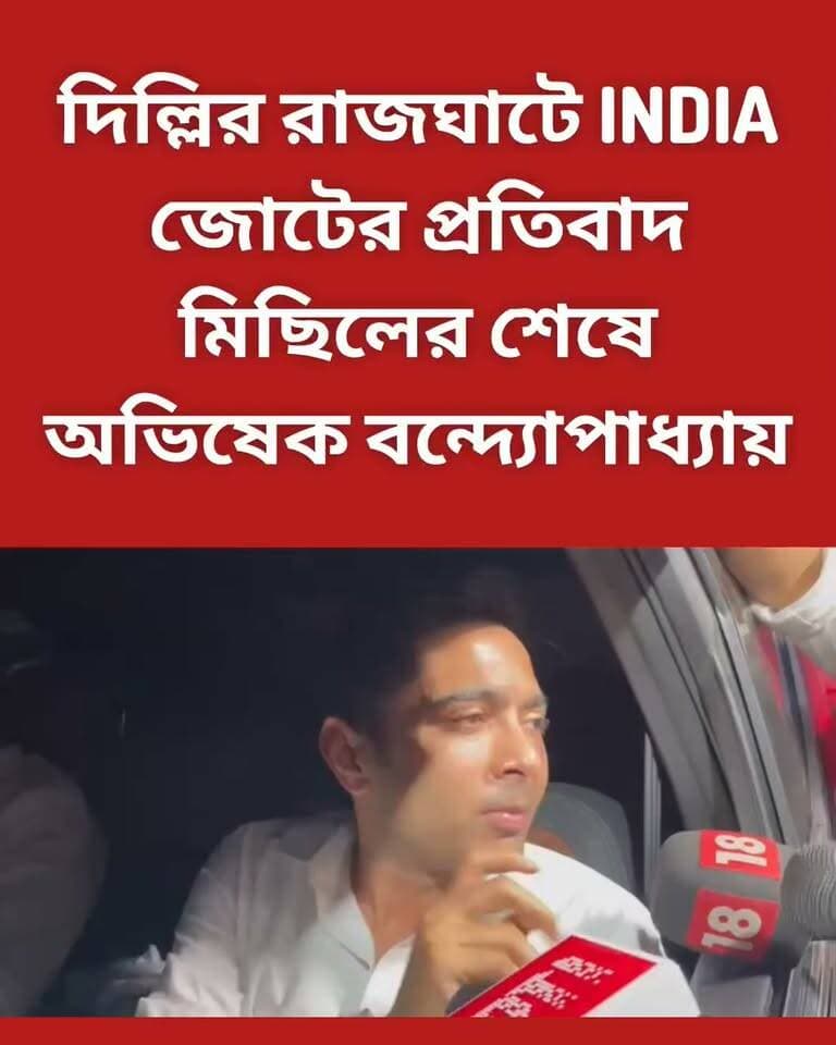 দিল্লির রাজঘাটে INDIA জোটের প্রতিবাদ মিছিলের শেষে অভিষেক বন্দ্যোপাধ্যায় ,কি বললেন শুনুন।