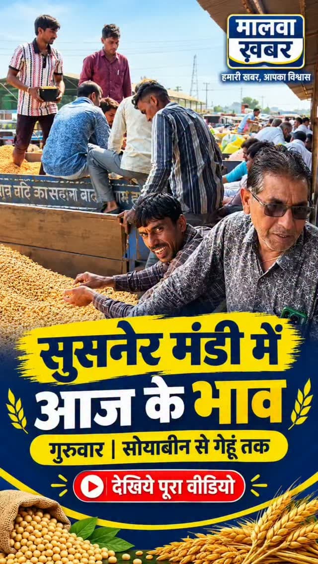 सुसनेर: आज गुरुवार को सुसनेर मंडी में है फसलो का भाव, जानिए सोयाबीन से लेकर गेहूं तक के ताजा रेट!
#सुसनेरमंडी #मंडीभाव #आजकेमंडीभाव #सुसनेर #सोयाबीनभाव गेहूंभाव कृषिउपजमंडी किसान किसानसमाचार मालवाखबर AgarMalwa Susner MandiBhav SoybeanPrice WheatPrice MalwaKhabar