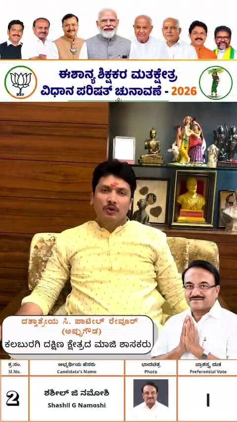 ಕಲಬುರಗಿ: ಈಶಾನ್ಯ ಶಿಕ್ಷಕರ ಕ್ಷೇತ್ರ: ಬಿಜೆಪಿ ಅಭ್ಯರ್ಥಿಗೆ ಮತ ನೀಡಲು ದತ್ತಾತ್ರೇಯ ಪಾಟೀಲ್ ರೇವೂರ ಮನವಿ