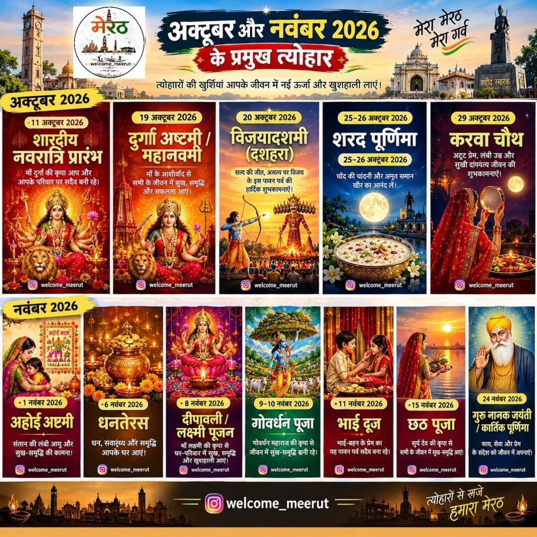 @welcome_meerut
त्योहारों की तारीखें स्थानीय पंचांग के अनुसार अलग हो सकती हैं।
