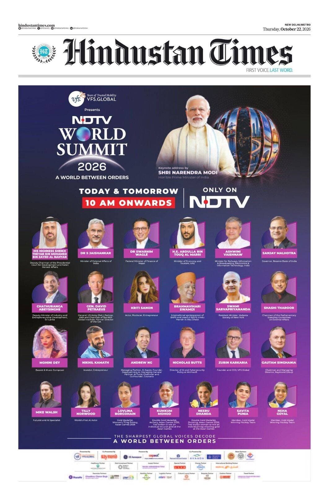 'A World Between Orders'
Terrific line-up at the <nis:link nis:type=tag nis:id=ndtvworldsummit nis:value=NDTVWorldSummit nis:enabled=true nis:link/> that kicks off today & tomorrow in Delhi. All sessions will be LIVE across the @NDTV network.
