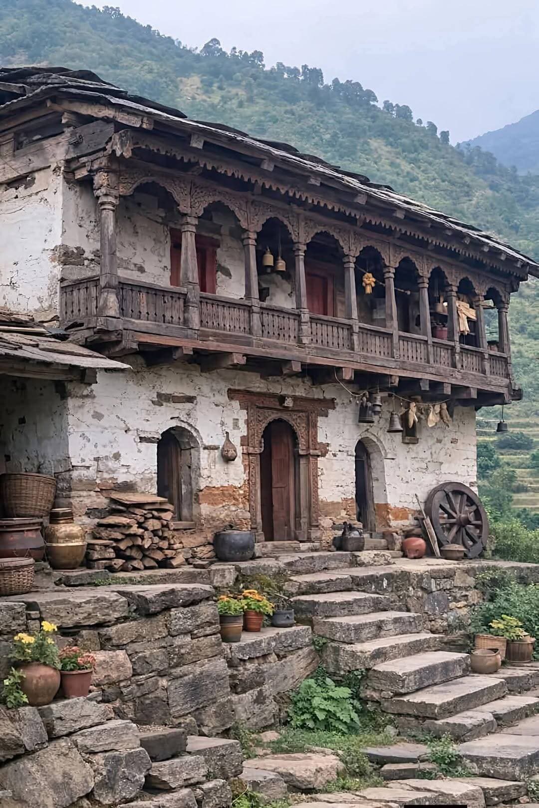 लकड़ी से बना यह पुराना घर कितना खूबसूरत है