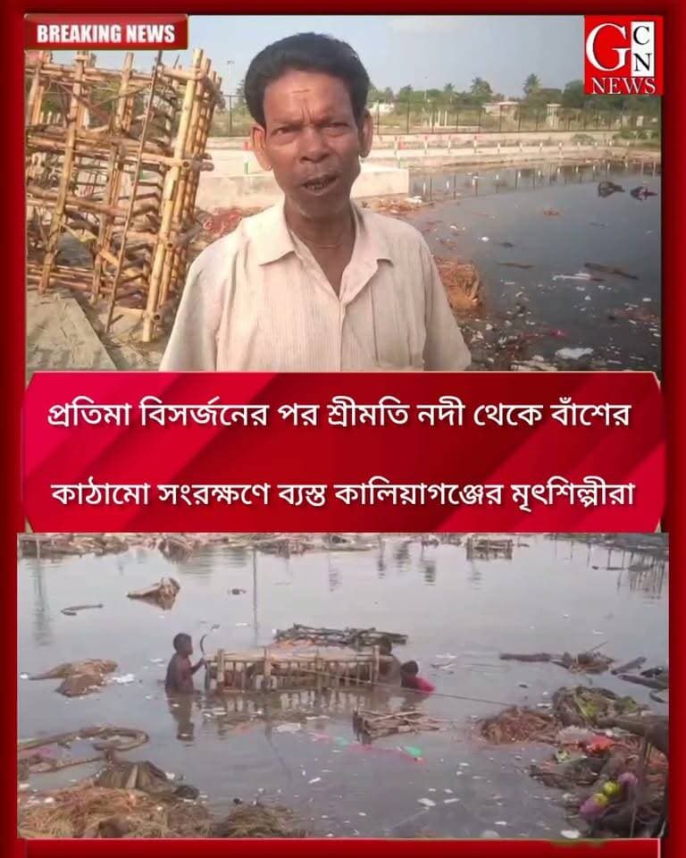 প্রতিমা বিসর্জনের পর শ্রীমতি নদী থেকে বাঁশের কাঠামো সংরক্ষণে ব্যস্ত কালিয়াগঞ্জের মৃৎশিল্পীরা
#BreakingNews