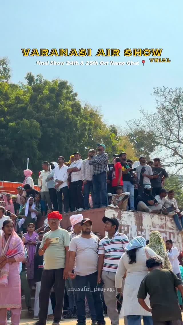 बनारस के नमो घाट पर 24 और 25 अक्टूबर को होने वाला तगड़ा वाला Air Show जिसके लिए Pasess भी लग रहे हैं Show की Timing है 11.30Am ये Air Show कुल 2 घंटे का रहेगा अगर आपको Without Pass देखना है वो अच्छे View के साथ तो आप नमो घाट Opposite Side चले जाइए।
Varanasi Air Show ✈️
Timing - 11.30Am ⏰
Location - Namo Ghat , Varanasi 📍
Share on your story ✨
#banarasairshow #varanasiaurshow #airshow #airshowindia #musafirprayagi