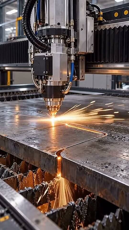 Witness incredible precision as this industrial laser effortlessly slices through solid steel. What project could you use this kind of accuracy for? #LaserCutting #Manufacturing #Engineering