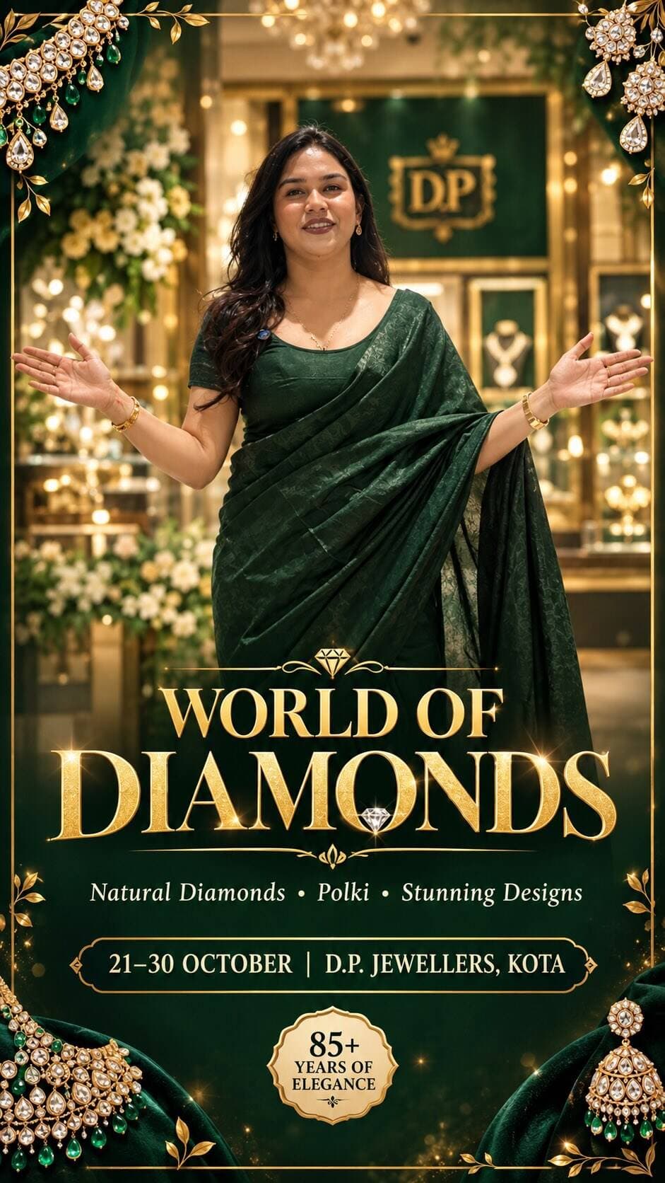 This festive season, let your jewellery do the talking. ✨💎
Explore exquisite Natural Diamonds, Polki & stunning designs at the World of Diamonds Exhibition.
📅 21st–30th October
📍 D.P. Jewellers, Kota
Celebrating 85+ years of timeless elegance.
Visit @dpjewellers and find your perfect sparkle. ✨