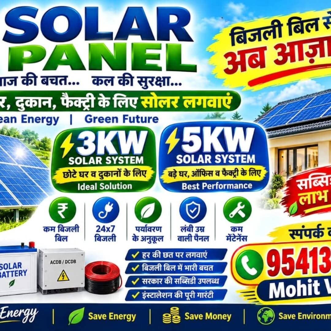 सोलर लगवाने के लिए संपर्क करें 95413-19737