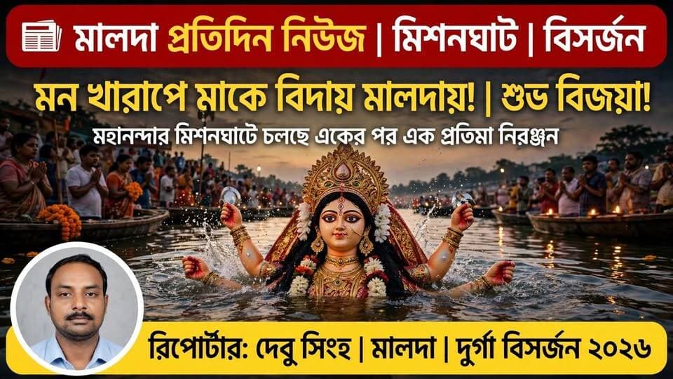 দেবু সিংহ মালদাঃ মহানন্দার মিশন ঘাটে চলছে একের পর এক প্রতিমা নিরঞ্জন