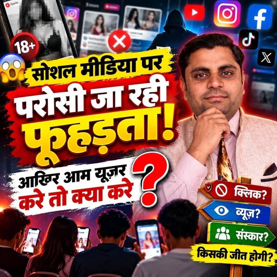 सोशल मीडिया पर परोसी जा रही फूहड़ता! 😱 आखिर आम यूज़र करे तो क्या करे? क्लिक, व्यूज़ या संस्कार—किसकी जीत होगी? 🔥 #SocialMedia #DigitalAwareness #ViralNews #SatyamevBharatNews