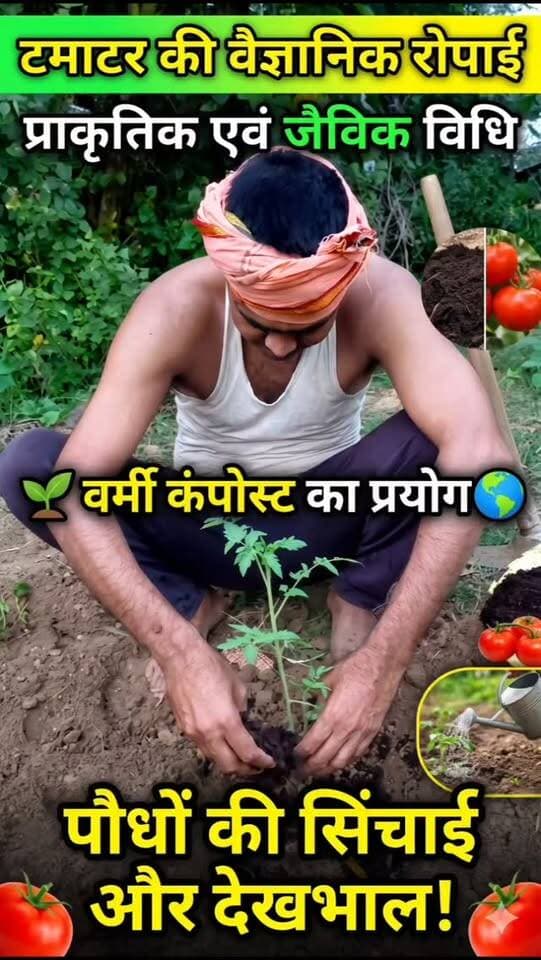 🍅🌱 प्राकृतिक एवं जैविक विधि से टमाटर की खेती!
खेत में टमाटर के पौधे लगाए जा रहे हैं। 🌿 वर्मी कंपोस्ट का प्रयोग करके रोपाई के बाद पौधों को पानी दिया जा रहा है।
💚 जैविक खाद अपनाएँ, मिट्टी की सेहत बचाएँ और प्राकृतिक खेती को बढ़ावा दें।
🌱 प्राकृतिक खेती कीजिए और स्वस्थ रहिए।
#टमाटरकीखेती #प्राकृतिकखेती #जैविकखेती #वर्मीकंपोस्ट #OrganicFarming