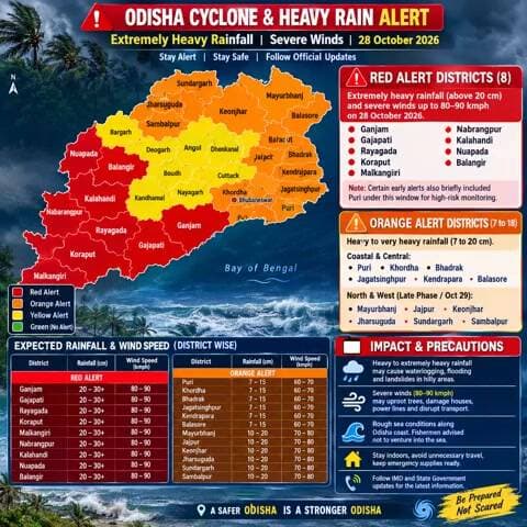 ଝାରସୁଗୁଡା: ଝାରସୁଗୁଡ଼ା ପାଇଁ ଅରେଞ୍ଜ ଆଲର୍ଟ: ବାତ୍ୟା ଓ ପ୍ରବଳ ବର୍ଷା ଆଶଙ୍କା