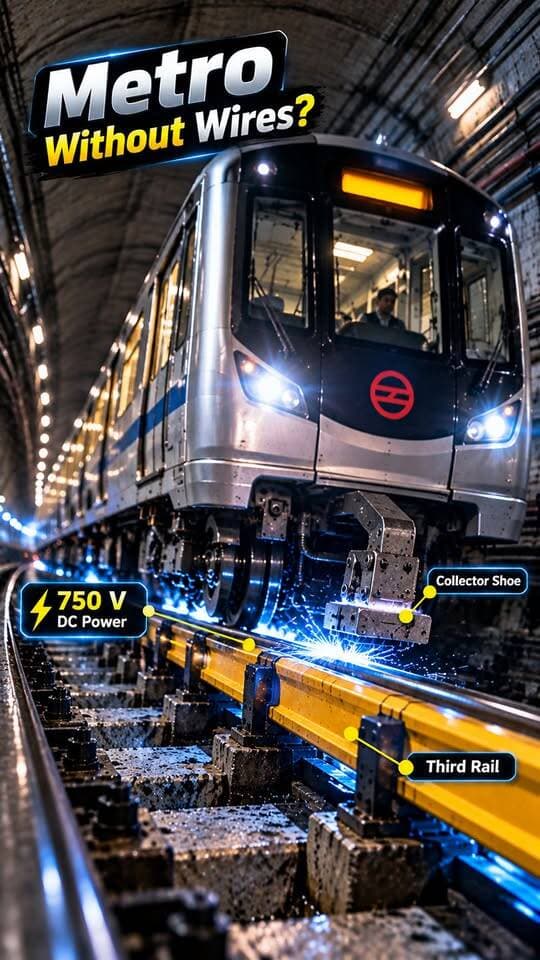 How does a subway get massive power without overhead wires? ⚡ Discover the secret of the Third Rail System! 🚄#ThirdRail #MetroEngineering #ElectricTrains #facebookreelsviral #explorepage