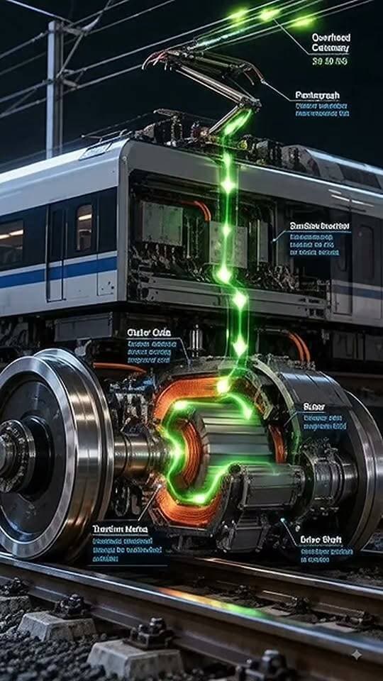 From the catenary wire straight to the rotor! This is the high-voltage journey that powers electric trains down the track. Drop a comment with your favorite mechanical fact. #HowItWorks #MechanicalEngineering #Transit