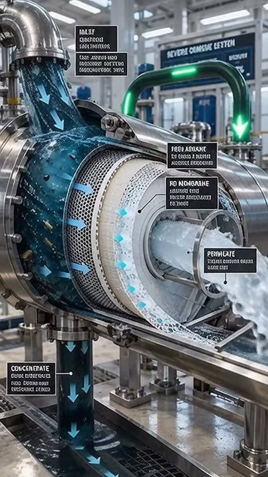 Ever wonder how salt water turns into crystal-clear drinking water? This reverse osmosis system makes it look easy! Drop a comment if you want to see more industrial tech in action. #WaterTreatment #Engineering #ReverseOsmosis #ScienceAndTech