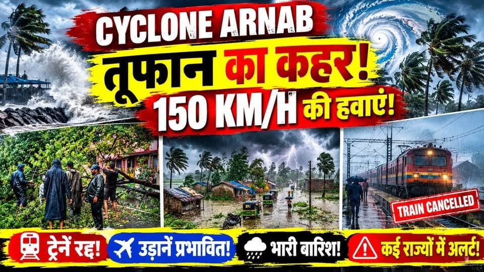 Andhra Pradesh में तूफानी हमला! Cyclone Arnab से भारी बारिश, बिजली ठप, उड़ानें रद्द! | Weather Alert
आंध्र प्रदेश के तट पर साइक्लोन अर्नब के लैंडफॉल के बाद तेज हवाओं और भारी बारिश ने जनजीवन को प्रभावित किया।
⚠️ 150 KM/H तक हवाओं के झोंके
🌧️ कई इलाकों में भारी बारिश
🌳 पेड़ उखड़े, बिजली व्यवस्था प्रभावित
🚆 ट्रेनें रद्द, उड़ानें भी प्रभावित
🆘 हजारों लोगों को सुरक्षित स्थानों पर पहुंचाया गया
अब सवाल: क्या उत्तर प्रदेश में भी बदलेगा मौसम?
देखिए पूरी रिपोर्ट और जानिए तूफान का असर कहां-कहां पड़ा।
#CycloneArnab #WeatherAlert #AndhraPradesh #UPWeather #Odisha #ArnabCyclone