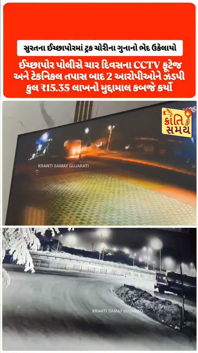 સુરતના ઈચ્છાપોરમાં ટ્રક ચોરીના ગુનાનો ભેદ ઉકેલાયો
દિવસ દરમિયાન રેકી, રાત્રે તક મળતાં ટ્રકની ચોરી
ચોરી કરેલા ટ્રકને અવાવરુ જગ્યાએ લઈ જઈ ખોટી નંબર પ્લેટ લગાવતા હોવાનો ખુલાસો
ઓક્સિજન-ગેસ કટરથી ટ્રક કાપી તેના પાર્ટ્સ ભંગારમાં વેચતા હોવાનો આરોપ
ઈચ્છાપોર પોલીસે ચાર દિવસના CCTV ફૂટેજ અને ટેકનિકલ તપાસ બાદ આરોપીઓને ઝડપી પાડ્યા
પલસાણાના દસ્તાન ગામ નજીક પોલીસની વોચ દરમિયાન બંને આરોપીઓ ઝડપાયા
પોલીસ દ્વારા કુલ ₹15.35 લાખનો મુદ્દામાલ કબજે કરાયો
ચોરી કરેલી ટ્રકનું કટિંગ કરેલું ભંગાર, ટેમ્પો, કાર, ગેસ કટર અને સિલિન્ડર જપ્ત
ગુનો છુપાવવા ઉપયોગમાં લેવાતી પાંચ અલગ-અલગ નંબર પ્લેટો પણ મળી આવી
મુખ્ય આરોપી મુજ્જમ્મીલ ખાન અને સાથીદાર અઝહર શેખ સામે કાયદેસરની કાર્યવાહી
સુરત શહેર, ગ્રામ્ય વિસ્તાર અને અન્ય જિલ્લાઓમાં થયેલી ટ્રક ચોરીઓની કડી જોડવા પોલીસ તપાસ તેજ
ચોરીના વાહનોના પાર્ટ્સ કયા ભંગાર વેપારીઓને વેચાતા હતા તે દિશામાં પણ તપાસ
#krantisamaynews
#krantisamay #surat