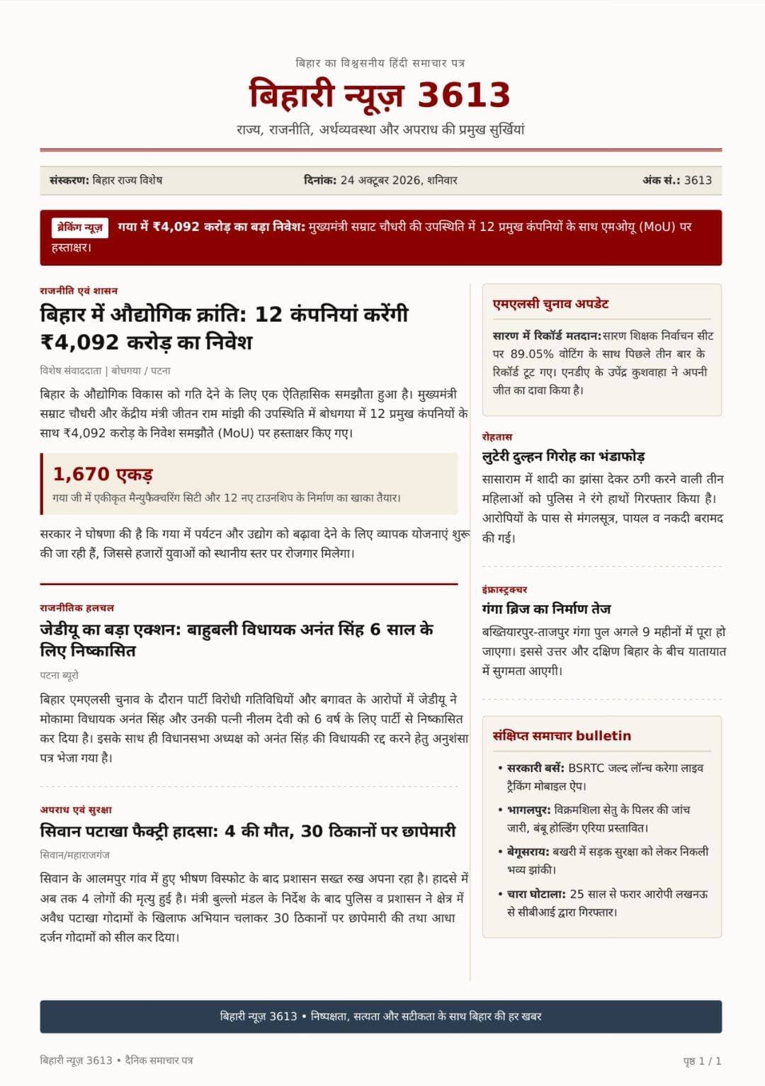आज के बिहार के ताज़ ख़बर