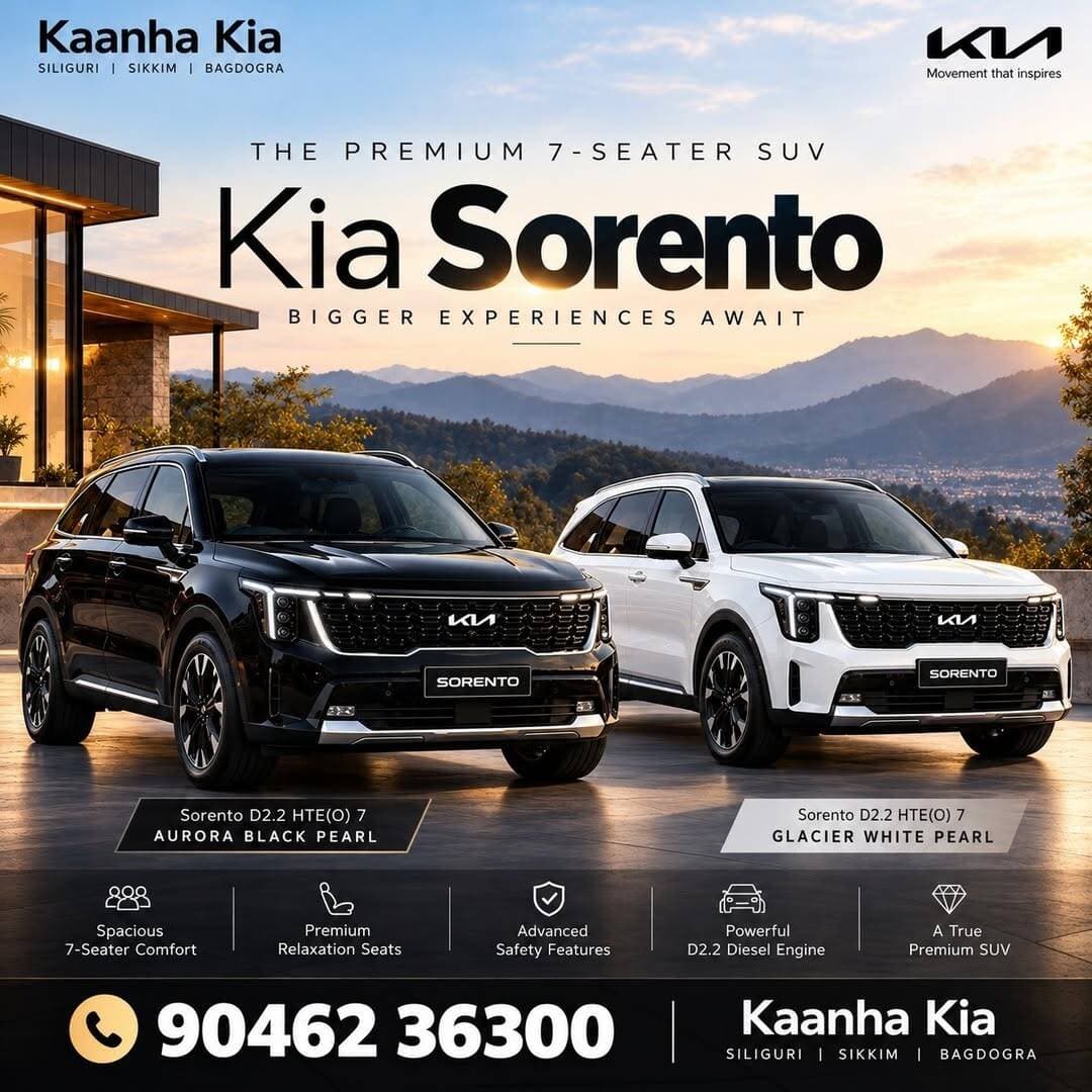 đ¤đ¤ TWO STUNNING SHADES. ONE EXTRAORDINARY PRESENCE.
Meet the Kia Sorento D2.2 HTE(O) 7 â where bold design meets premium comfort. â¨
Aurora Black Pearl
Glacier White Pearl
Your next big driving experience awaits at Kaanha Kia!
đ Call us today: 9046236300
đ Siliguri | Bagdogra | Sikkim