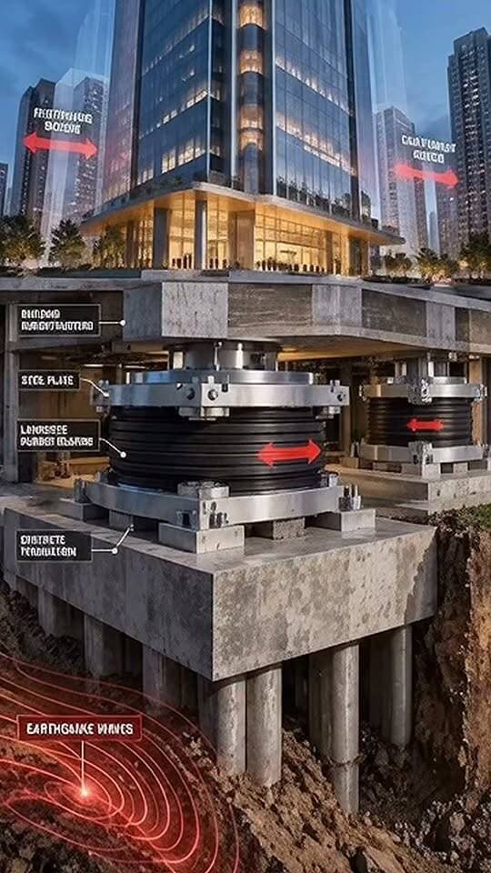 Base isolation systems allow tall buildings to move dynamically with seismic activity. Drop a comment on what building feature you want to see next. #structuralengineering #tech #design