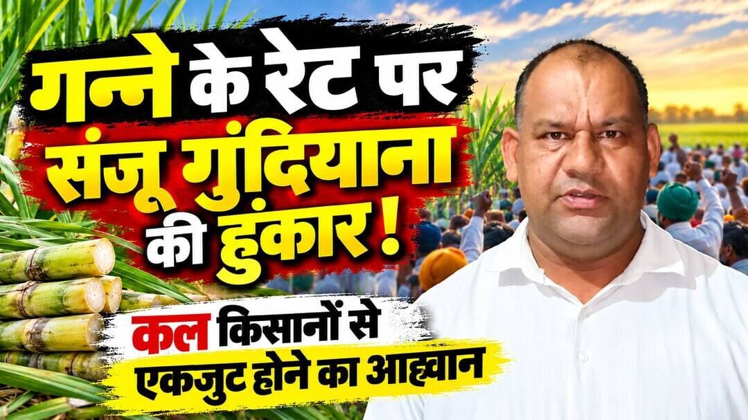 गन्ने के रेट पर किसानों में भारी नाराजगी! संजू गुंदियाना ने भरी हुंकार, कल किसानों से आर-पार की लड़ाई के लिए तैयार रहने का आह्वान! 🔥