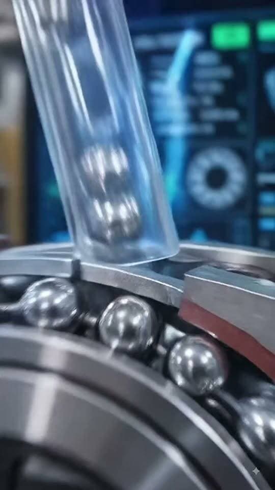 Witness incredible engineering precision in action as micro-balls are fed at high speed into a heavy-duty bearing housing. What other manufacturing marvels would you like to see? #Engineering #Manufacturing #Precision