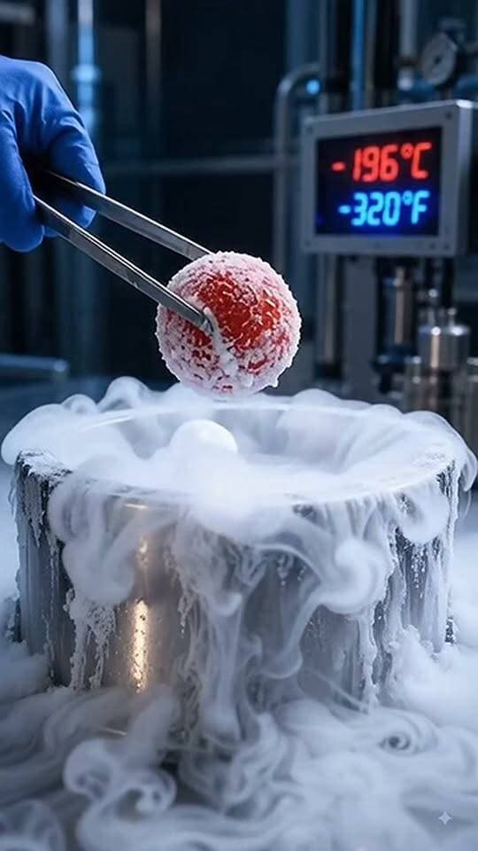 Flash freezing at minus 320 degrees Fahrenheit creates some of the most fascinating reactions in science. Drop a comment with your guess on what happens next. #scienceexperiments #chemistry #education