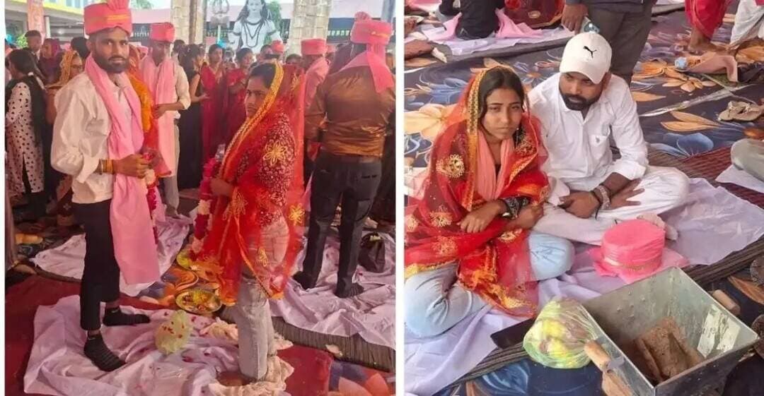 पहले प्रेम विवाह, फिर सामूहिक विवाह सम्मेलन में रस्म अदायगी; जींस टॉप में पहुंचीं दुल्हनें, 7 फेरों के बाद भी नहीं भरी मांग
बिधनू(कानपुर)। उत्तर प्रदेश के मुख्यमंत्री योगी आदित्यनाथ की महत्वाकांक्षी 'मुख्यमंत्री सामूहिक विवाह योजना' को लेकर एक चौंकाने वाला मामला सामने आया है। सरकारी योजना के लाभ के नाम पर औपचारिकता देखने को मिली।
हद तो तब हो गई जब सात फेरों की रस्म अदायगी तो कर दी गई, लेकिन दुल्हन की मांग में सिंदूर तक नहीं भरा गया। कई दुल्हनें जींस टॉप में ही विवाह करने पहुंच गईं।
जींस पहनकर निकाह पढ़ते दूल्हे।
93 जोड़ों का विवाह, 8 का निकाह
बिधनू में मुख्यमंत्री सामूहिक विवाह योजना के तहत आयोजित समारोह में 93 जोड़ों का विवाह कराया गया। इनमें आठ मुस्लिम जोड़ों का मौलवी ने निकाह पढ़ाया। समारोह में कुछ दुल्हनों के जींस-टॉप पहनकर सात फेरे लेने और सिंदूर की रस्म नहीं निभाने को लेकर चर्चा शुरू हो गई। योजना के लाभ को लेकर भी सवाल उठे।
प्रेम विवाह करने के बाद योजना का लाभ लेने के लिए फिर से रश्म अदायगी करते सधाना और रौनक। जागरण
कई युगल जींस टाप और जींस कुर्ते में आए
गरीब परिवारों की बेटियों को सम्मान के साथ विदा करने और आर्थिक मदद देने के उद्देश्य से संचालित मुख्यमंत्री सामूहिक विवाह योजना का बिधनू में आयोजित सामूहिक विवाह समारोह सवालों के घेरे में आ गया। यहां कई युगल जीन्स-टाप व जीन्स-कुर्ते पहनकर पहुंचे। जहां उन्होंने सिर पर केवल लाल चुनरी डालकर सात फेरे लिए।
सिंदूर भरने की जगह माथे पर टीका लगाया
दुल्हनों ने मांग में सिंदूर भरने की जगह केवल माथे पर टीका लगवाकर विवाह की रस्म पूरी कर ली। स्थानीय लोगो में चर्चा रही कि इनमें कुछ जोड़ों ने पहले से ही प्रेम विवाह करके केवल योजना का लाभ उठाने के लिए दिखावटी विवाह किया।
सलवार कुर्ता पहनकर पहुंची नौरंगा की अंजलि और दिल्ली के राहुल ने केवल टीका लगवाकर रश्म अदा की।
चार दिवसीय सामूहिक विवाह समारोह
बिधनू कठेरूवा गांव स्थित गेस्ट हाउस में गुरुवार को चार दिवसीय सामूहिक विवाह आयोजन का शुभारंभ हुआ। पहले दिन भीतरगांव विकास खंड के कुल 108 जोड़ों का पंजीकरण हुआ था। जिसमे से कुल 93 जोड़ों का विवाह कराया गया। इनमें से 85 हिंदू जोड़ों का विवाह हुआ, जबकि आठ मुस्लिम जोड़ों का मौलवी बिलाल काजी ने निकाह कराया।
हिंदू रीति रिवाजों का बनाया मजाक
समारोह में हिंदू विवाह की परंपराओं से अलग कई तस्वीरें सामने आईं। चतुरीखेड़ा की राधिका ने भी जीन्स-टाप पहनकर सात फेरे लिए राधिका ने मांग में सिंदूर भरवाने से इंकार करते हुए माथे पर टीका लगवाया। इसी तरह नौरंगा निवासी अंजली और मोहम्मदपुर की लक्ष्मी के विवाह में भी मांग भरने की रस्म के स्थान पर केवल माथे पर टीका लगाया गया।
पहले प्रेम विवाह, फिर रस्म अदायगी
इसी बीच बरईगढ़ निवासी छंगू सोनकर की बेटी चांदनी जीन्स-टाप पहनकर शैलेंद्र के साथ सात फेरे लेकर विवाह किया। दोनों का पहले से प्रेम विवाह होने की बात सामने आई। ऐसे ही भीतरगांव के शाहपुर निवासी साधना देवी और मुरादाबाद निवासी रौनक पहुंचे। जिन्होंने पहले से ही प्रेम विवाह कर रखा है। योजना का लाभ लेने के लिए दोनों ने सामूहिक विवाह सम्मेलन में दोबारा विवाह की रस्में निभाईं। ऐसे जोड़ों के सम्पन्न हुए विवाह लाभार्थियों की पात्रता और उनके वैवाहिक स्थिति के सत्यापन पर सवाल खड़े कर रहे हैं।
बारिश में भीगते हुए जोड़ों ने लिए उपहार
समारोह में विवाह की रस्में तिरपाल से बने पंडाल में हुई। जबकि उपहार वितरण का कार्यक्रम खुले आसमान में हुआ। जिससे रिमझिम बारिश में जोड़े भीगते रहे। इस दौरान जिला समाज कल्याण अधिकारी शैलेन्द्र कुमार गौतम, भीतरगांव बीडीओ गिरीश कुमार मिश्रा, एडीओ समाज कल्याण अधिकारी अभिषेक यादव, एडीओ पंचायत मनोज कुमार उमराव मौजूद रहे।
प्रेम विवाह कर चुके युगलों का दोबारा शादी करने जैसा कुछ नहीं है और न ही ऐसी कोई सूचना है। अगर कोई लिव इन रिलेशनशिप में रह रहा है तो लिव इन शादी का प्रमाण नहीं है। वह जोड़े सामूहिक विवाह में शामिल हो सकते हैं। फिर यदि किसी को अपात्रों के शामिल होने की आशंका है तो प्रकरण की जांच कराई जाएगी।
- शैलेंद्र कुमार, जिला समाज कल्याण अधिकारी