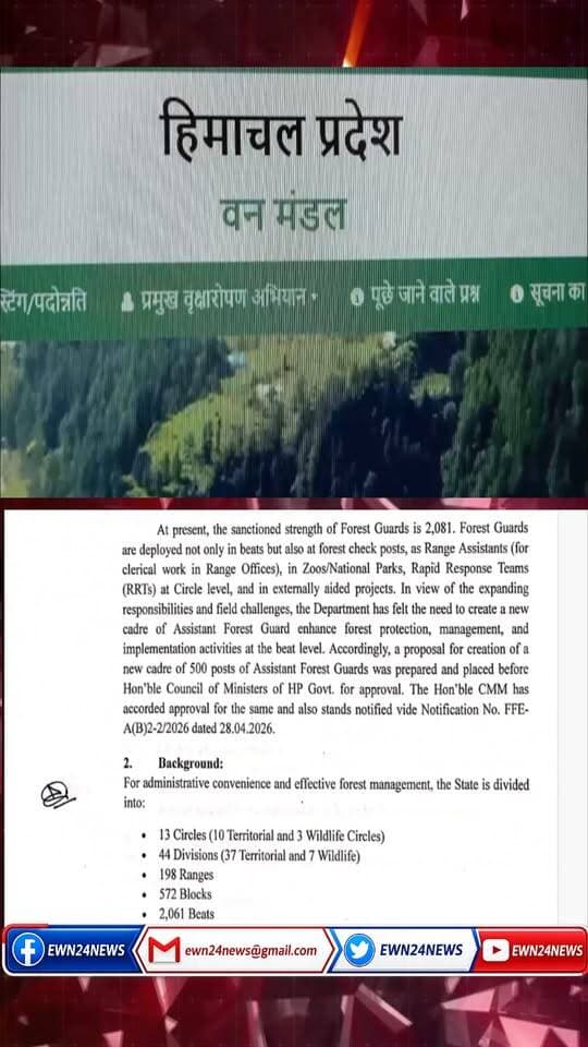 असिस्टेंट फॉरेस्ट गार्ड की भर्ती ... #HPForestDepartment #AssistantForestGuard #HPJobs2026 #HimachalPradesh #HPRCA #ewn24news #choiceofhimachal #JobMitraHimachal #ForestGuardRecruitment #GovtJobsHP #HimachalUpdates #HimachalNews