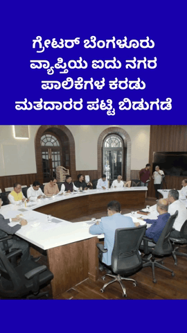 ಬೆಂಗಳೂರು ಉತ್ತರ: ಜಿಬಿಎ ಕಚೇರಿ: ಗ್ರೇಟರ್ ಬೆಂಗಳೂರು ವ್ಯಾಪ್ತಿಯ ಐದು ನಗರ ಪಾಲಿಕೆಗಳ ಕರಡು ಮತದಾರರ ಪಟ್ಟಿ ಬಿಡುಗಡೆ