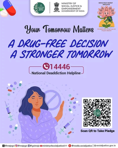 Choose a drug-free life today for a healthier and stronger tomorrow. For help, call the National Deaddiction Helpline 14446.
#NashaMuktBharat