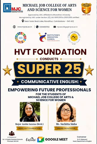 Speak with Confidence. Lead with Communication! Michael Job College of Arts and Science for Women proudly hosts HVT Foundation’s SUPER 25