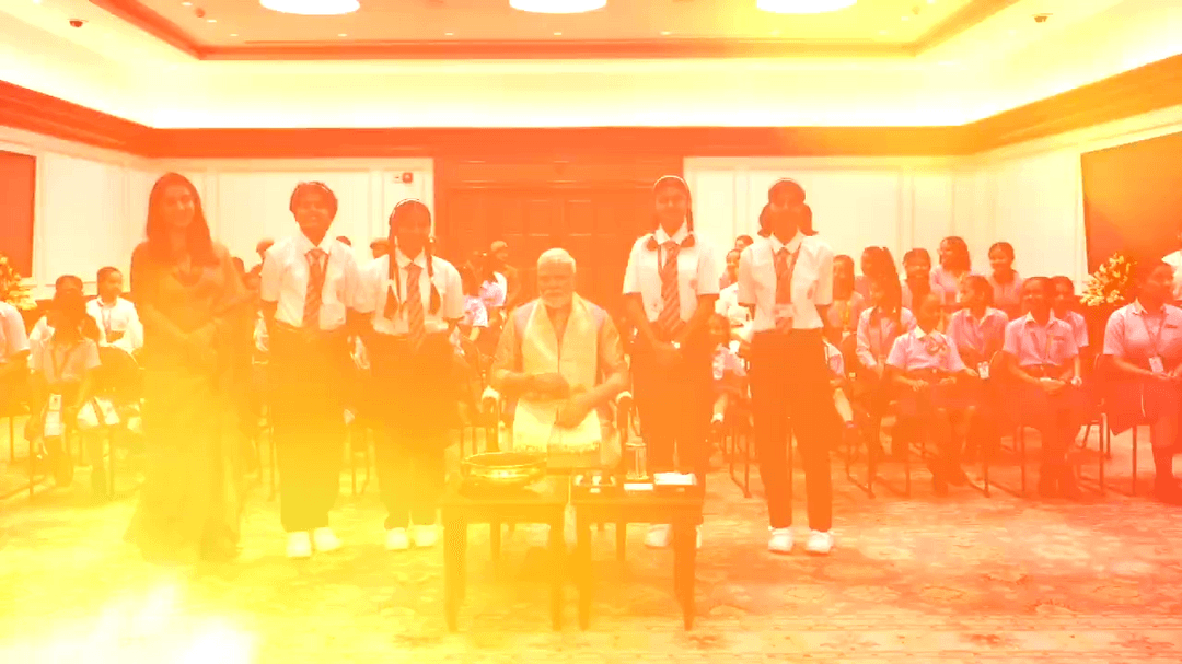 Prime Minister Narendra Modi celebrates Raksha Bandhan with school students