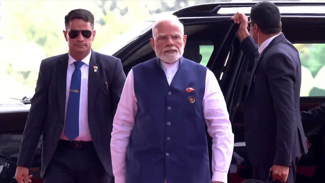 Prime Minister Narendra Modi arrives at Bharat Mandapam on the second and final day of the BRICS Summit 2026.