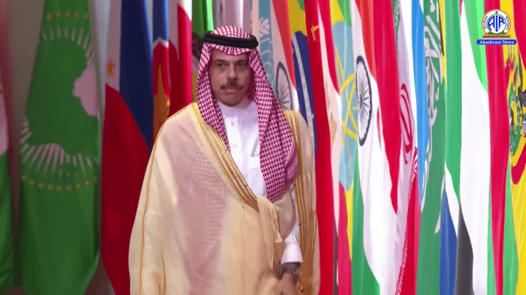 PM Modi welcomes Saudi Arabia’s Minister of Foreign Affairs, Prince Faisal bin Farhan Al Saud, at Bharat Mandapam.