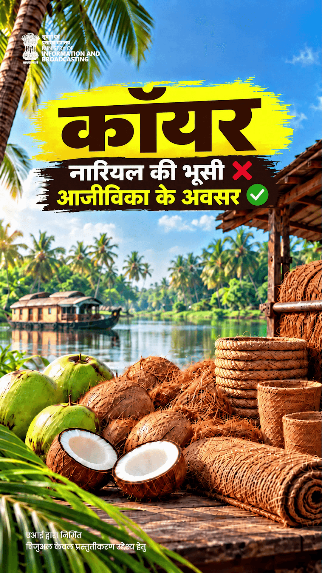 कॉयर क्षेत्र कौशल, तकनीक और बाजार सहयोग से नए उत्पादों, उद्यमिता और समृद्धि के अवसर बढ़ा रहा है।