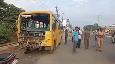 திருவண்ணாமலை: புதிய பேருந்து நிலையம் அருகில் அரசு பேருந்தும் தனியார் பள்ளி பேருந்தும் நேருக்கு நேர் மோதி விபத்து