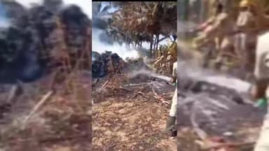 ತಿಪಟೂರು: ರೈನ ಹುಲ್ಲಿನ ಬಣವೆಗೆ ಬೆಂಕಿ ಸುಮಾರು ಎರಡು ಲಕ್ಷ ನಷ್ಟ