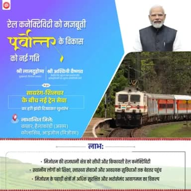 सायरंग-शिलचर के बीच नई ट्रेन सेवा से स्थानीय लोगों को शिक्षा, स्वास्थ्य सेवाओं और आवश्यक सुविधाओं तक बेहतर पहुंच सुनिश्चित होगी।
#RailInfra4Northeast