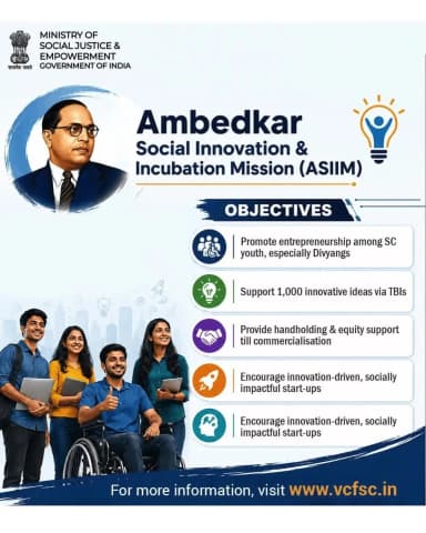 ASIIM is empowering SC youth and Divyang entrepreneurs with innovation, support, and startup opportunities for a brighter future — visit www.vcfsc.in for more information. #ASIIM