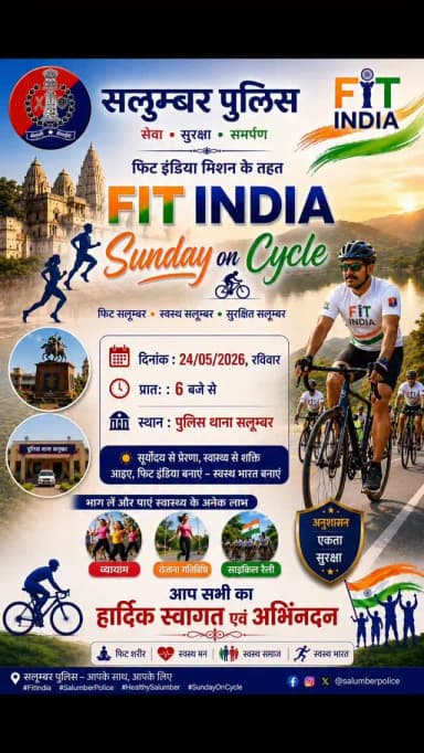 सलूम्बर पुलिस संडे ऑन साइकिल अभियान /योग
युवा कार्यक्रम एवं खेल मंत्रालय भारत सरकार के निर्देशानुसार “फिट इंडिया मिशन” ...